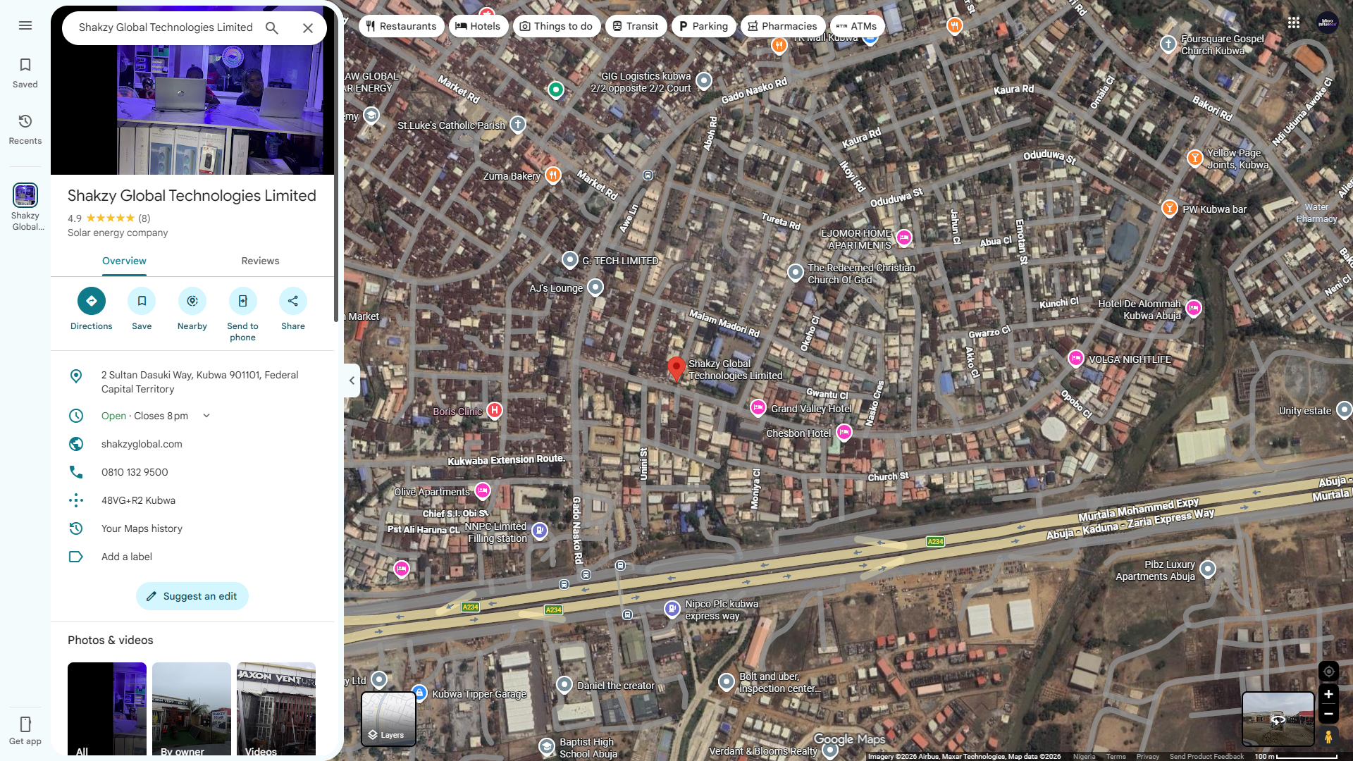 Example Google Maps business listing in Kubwa, Abuja.